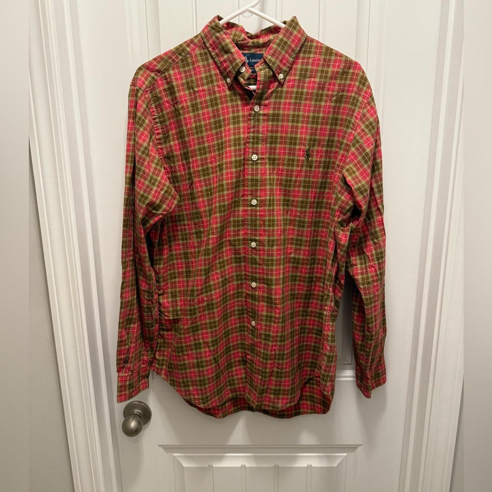 Ralph Lauren Men’s Red and Green Plaid Shirt